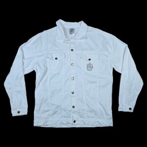 Pusheen White Denim Jacket 2023 Spring Exclusive Pusheen Boba Tea Sips Size XL